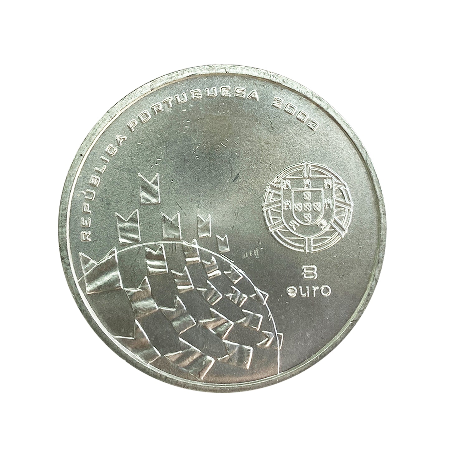Portugal - Moneda 8 euros en plata 2003 - Los valores del fútbol. Celebración