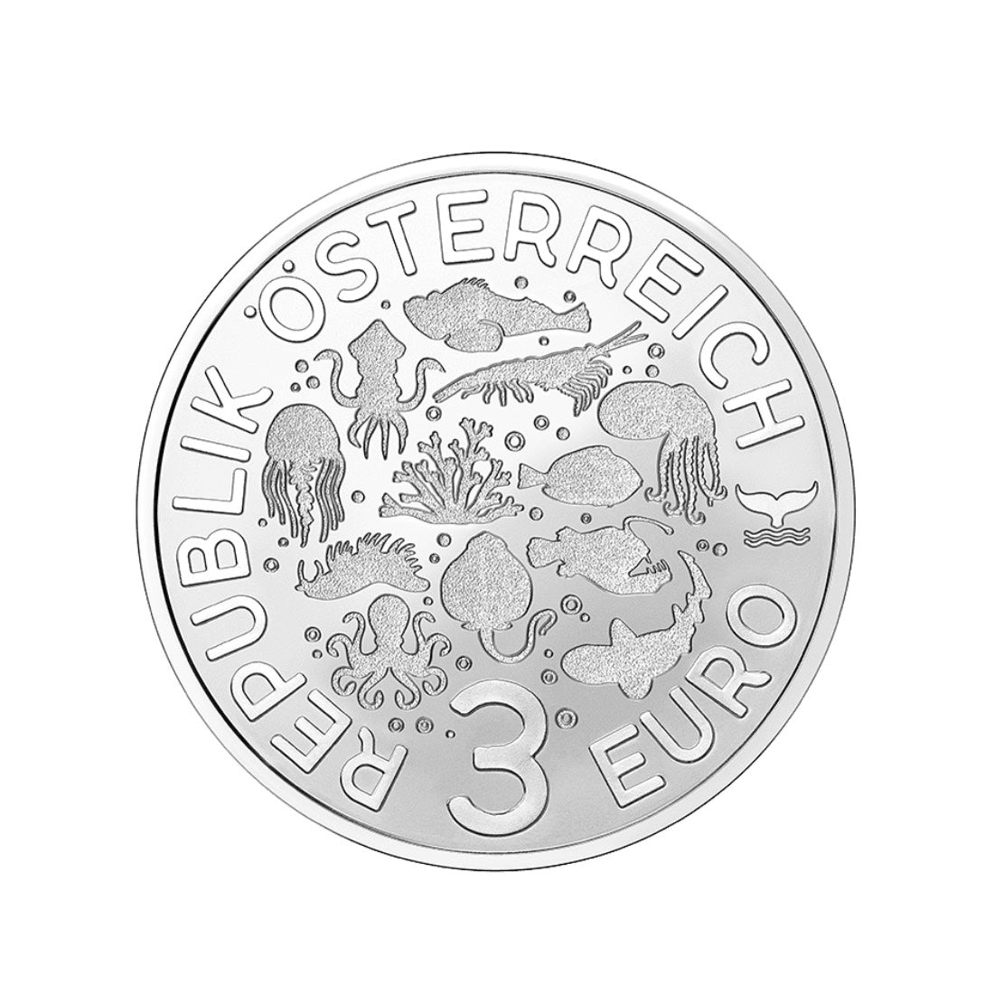 Austria - Moneda 3 euros 2022 - Pulpo de Anillo Azul UV