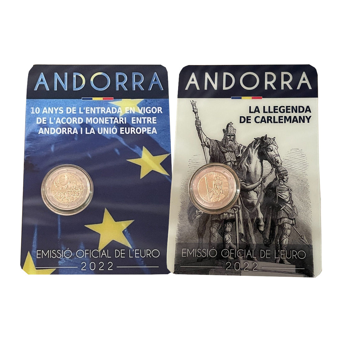 Andorra - Lote coincard 2 euros conmemorativos 2022 - Acuerdo Monetario y Carlomagno