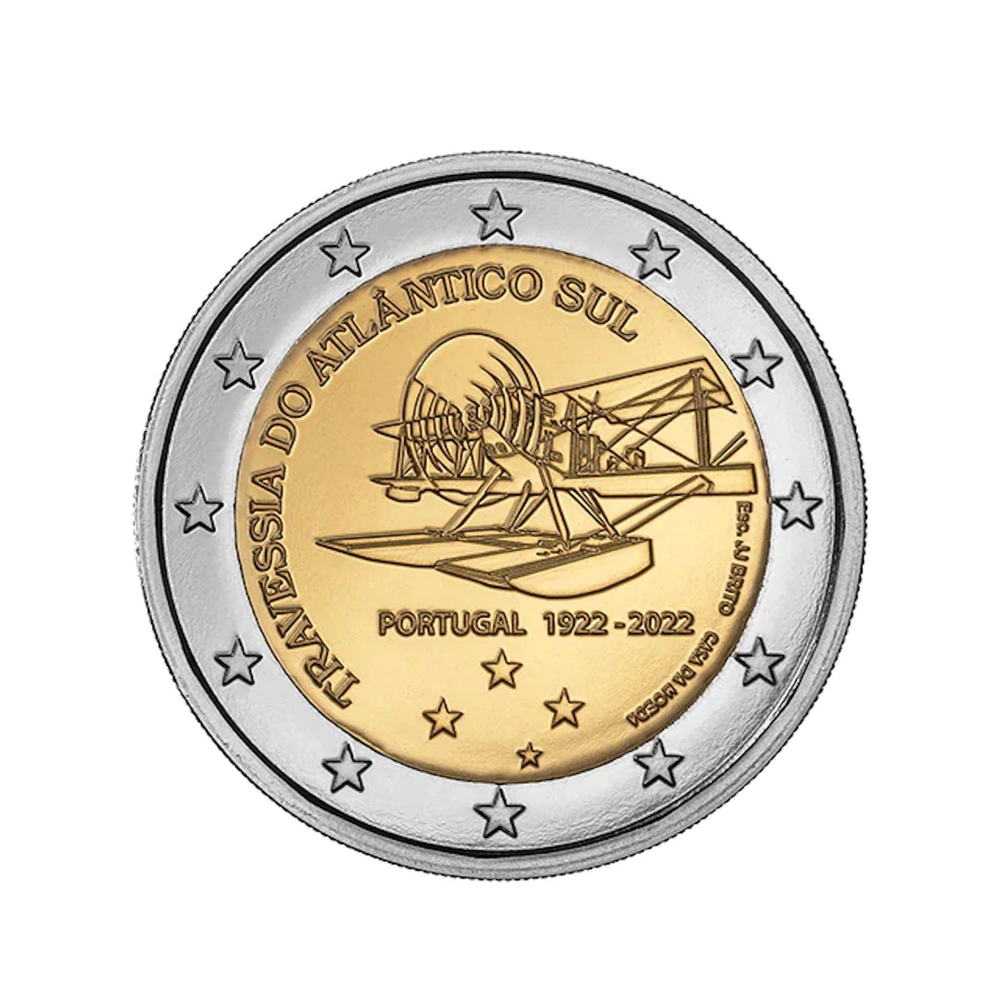 Portugal - Moneda 2 euros conmemorativa 2022 - Centenario de la Primera travesía aérea del Atlántico sur